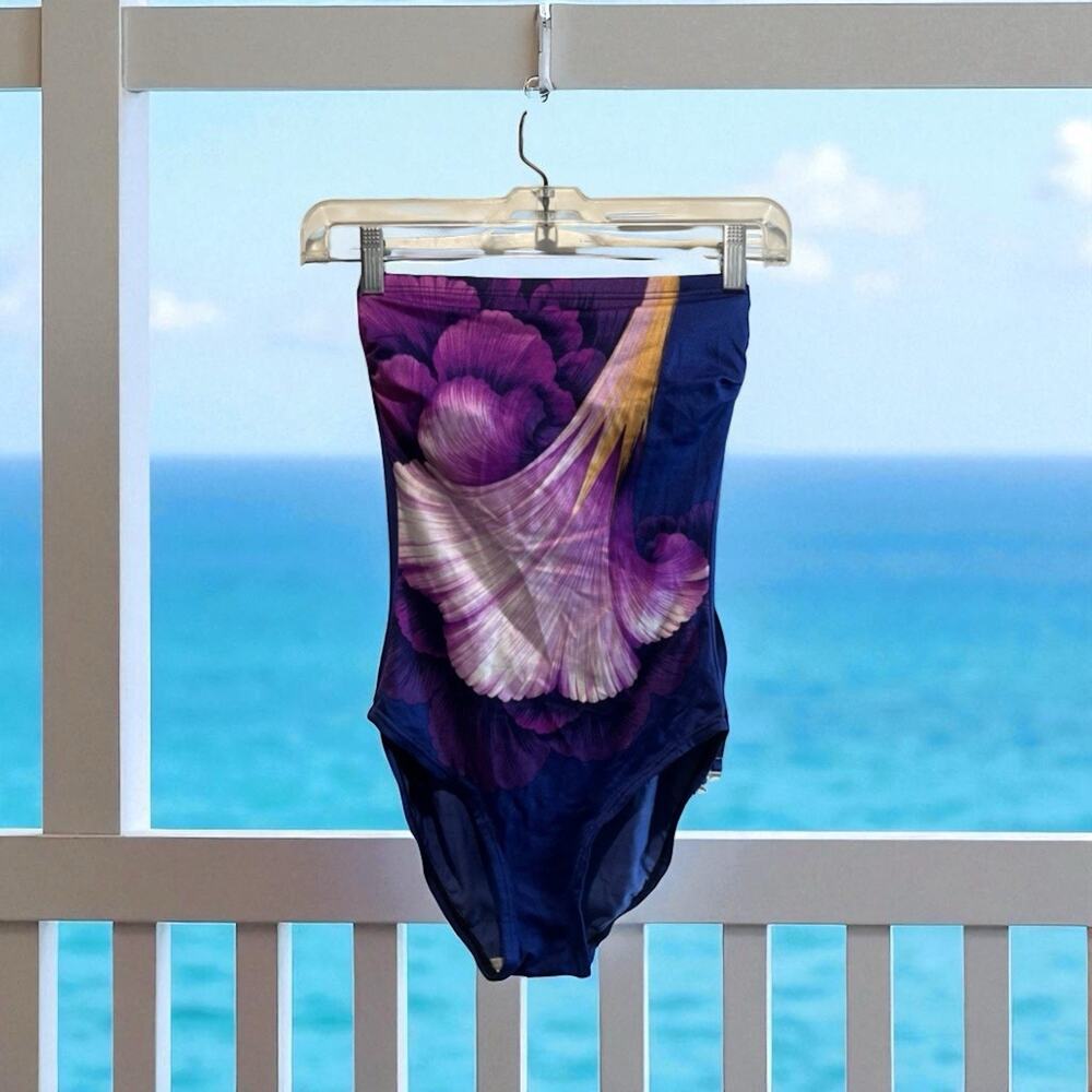 St.‎ Raphael Made In Italy Vintage Swimsuit Purple One Piece Floral Size 8 NWT